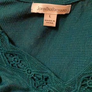 John Paul Richard Teal Crochet Lace Blouse